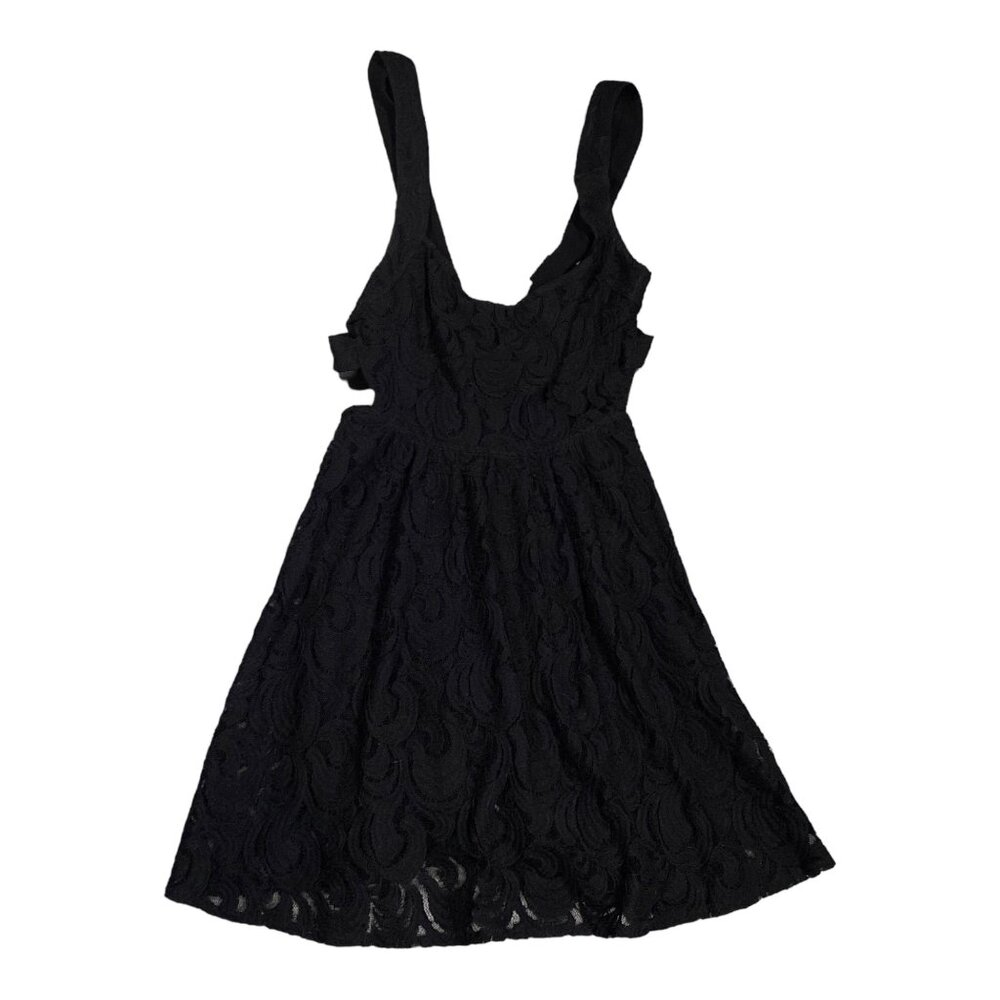 Free People Dress Womens 6 Black Lace V Back Sleeveless Mini TURN TIME BACK Y2K